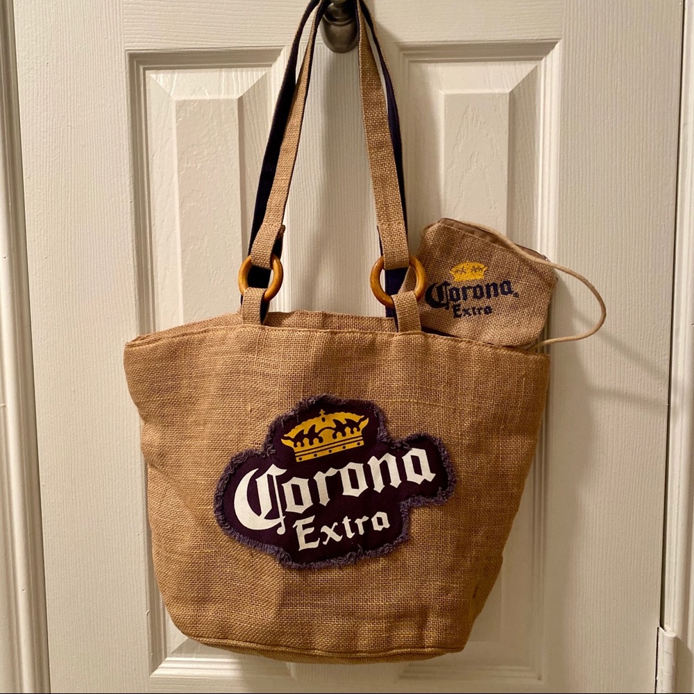Corona Extra Beer Burlap Shoulder Beach Bag